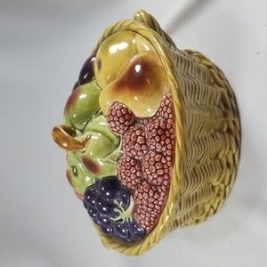 Sarreguemines Majolica Fruits Ceramic Covered Basket Lidded Dish